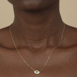 Emerald Diamond Necklace 14k Solid Gold Evil Eye