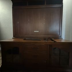 Solid Wood 2-Piece Entertainment Center w/ TV Mount - Heavy Duty