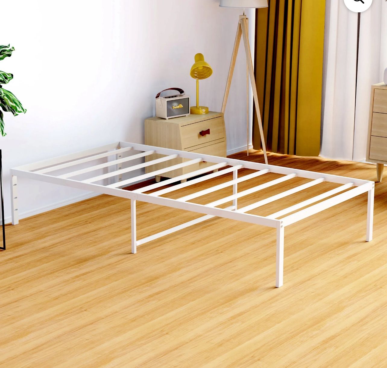 Lusimo Twin Bed Frame - Sturdy Metal Platform Bed Frame, No Box Spring Needed, Easy Assembly - White