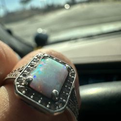 Vintage Rectangle Opal Sterling Silver Ring Size  