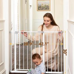 InnoTruth 28.9-42.1" Wide Baby Gate for Stairs & Doorways, 30" Tall Pressure Mounted Dog Gates for Stairs Expandable One-Hand Open, Easy Step Walk Thr