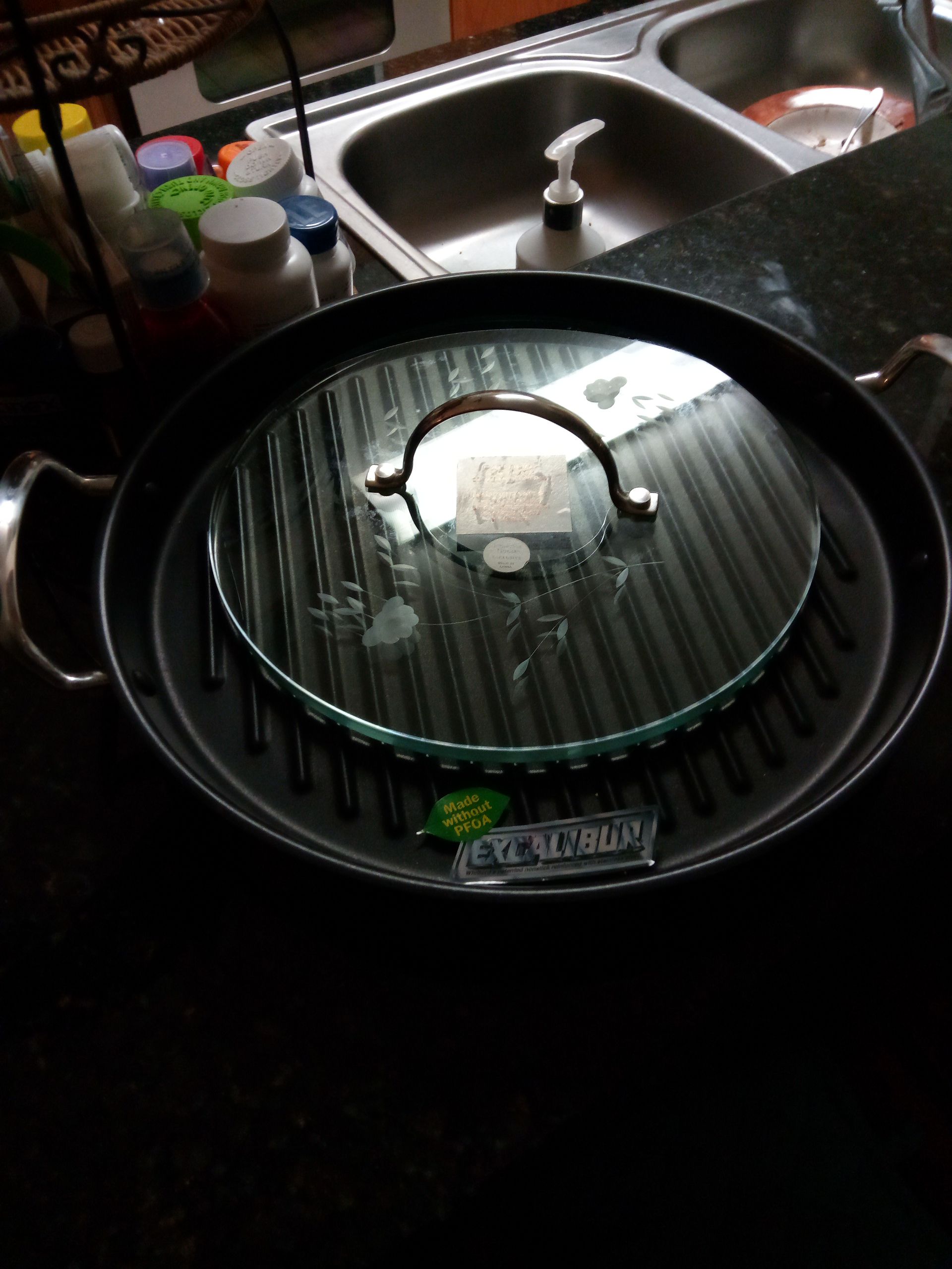 Culinario Series® Healthy Cookware 13" Round Grill Pan and Glass Press  6985 $ 199 95