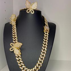 Modern 14K gold plated Hip-Hop outfit for women (necklace and bracelet)