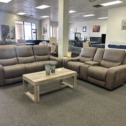 Power reclining sofa and love seat