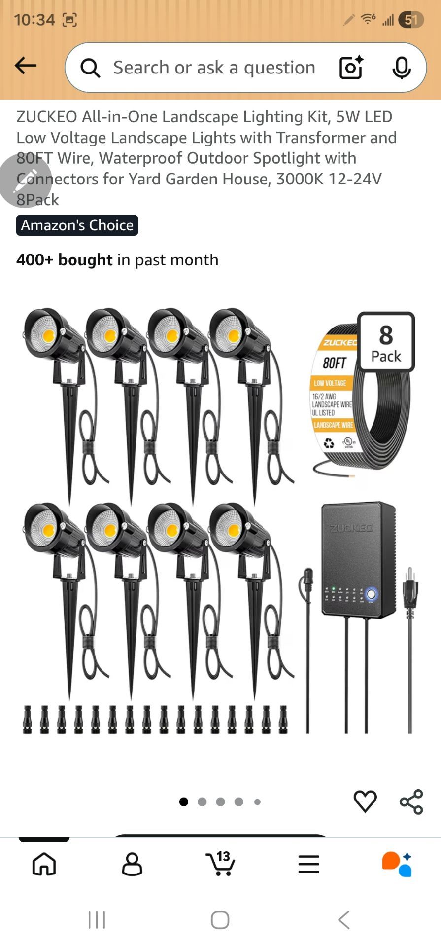 ZUCKEO All-in-One Landscape Lighting Kit, 5W LED Low Voltage Landscape Lights with Transformer and 80FT Wire, Waterproof Outdoor