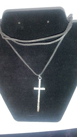 Black suede cross choker necklace