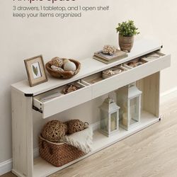 Console Table, 63 Inches Sofa Table, Narrow Entryway Table, Entry Table with 3 Drawers, Bottom Shelf, Metal Corners, for Living Room, Bedroom, Farmhou