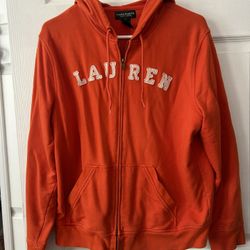 Lauren Jeans Co. Mens Ralph Lauren Orange Full Zip Hooded Jacket Size L