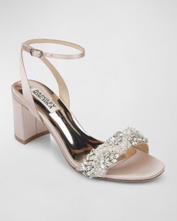 Badgley Mischka Pearl & Crystal Embellished Block Heel Sandals