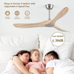 Ceiling Fan No Light, 52" Ceiling Fan Without Light, Outdoor Ceiling Fan, Reversible 3-Blade Ceiling Fan, 6-Speed Wind Velocity, Timed Shutdown, Silen