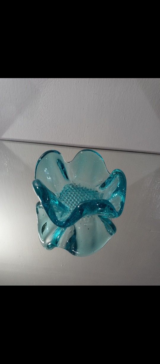 Vintage Stacking Blue Glass Ashtrays Set Of 2