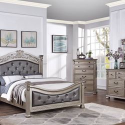 4 PIECE RUSTIC GRAY SILVER FINISH-JUEGO DE RECAMARA