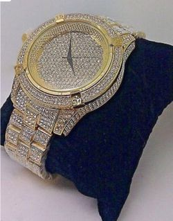 New Men's Yellow Gold Finish Lab-created Diamond Watch,Captain Bling, Iced Out,N