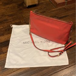 Used Michael Kors Jet Set Chain Crossbody Messenger Bag Watermelon Color