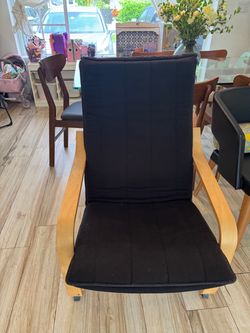 Set of 2 IKEA POÄNG Armchairs – Black Cushions / Birch Wood