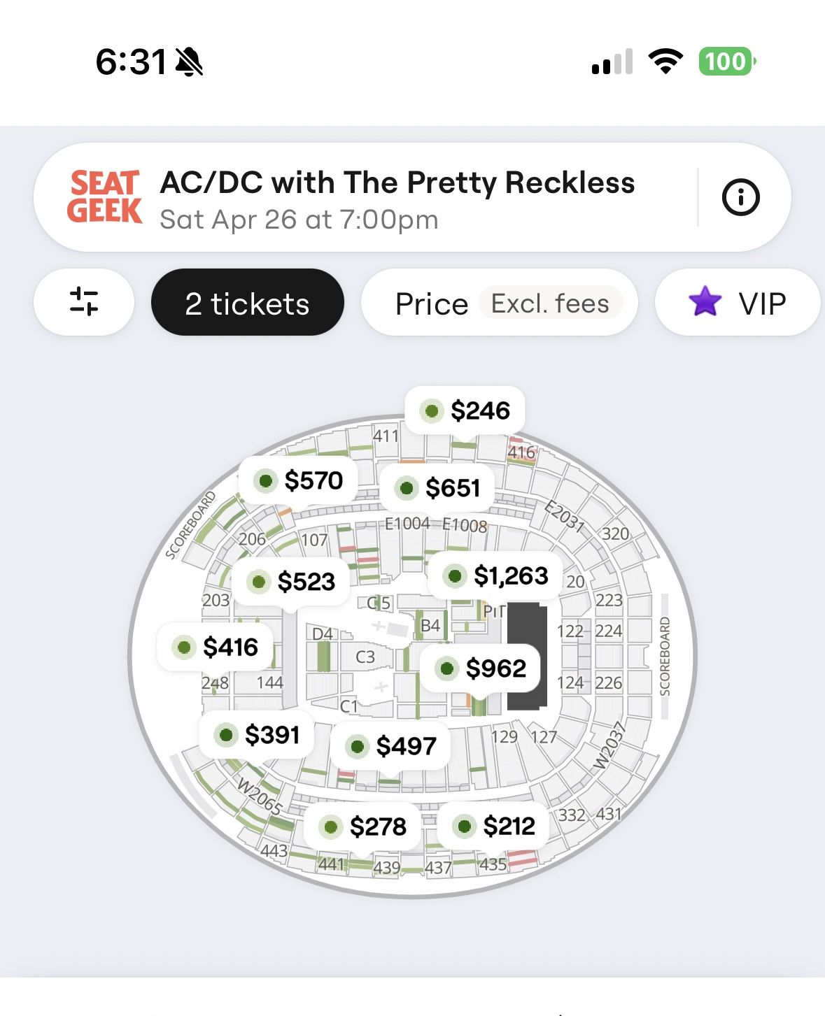 2 AC DC Concert Tickets Vegas 4-26