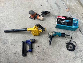 dewalt blower 20v $70 makita grinder $70 / ridgid sander$45 and 18-gauge brad nails$30