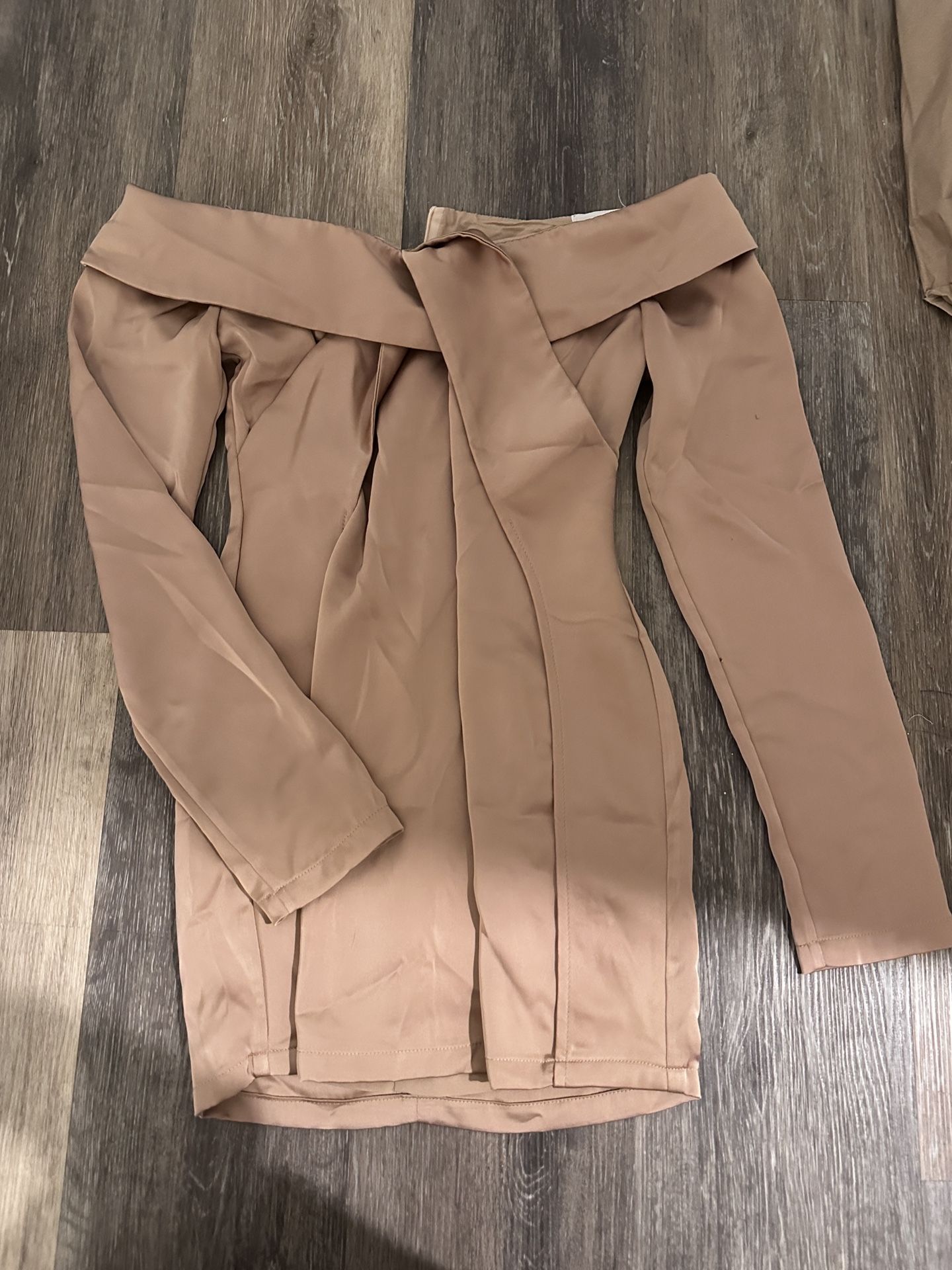Off-shoulder beige dress