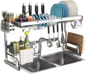 34"Drying Rack, Kitchen Shelf, Non-Slip Bottom Multipurpose Durable Stainless Steel Black Kitchen Utensils for Home Storing Tableware (slive) (black)