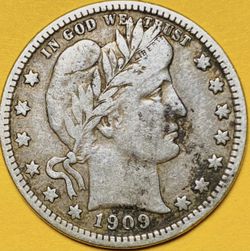 1909-D U.S. BARBER SILVER QUARTER 25c COIN (VF-Very Fine)