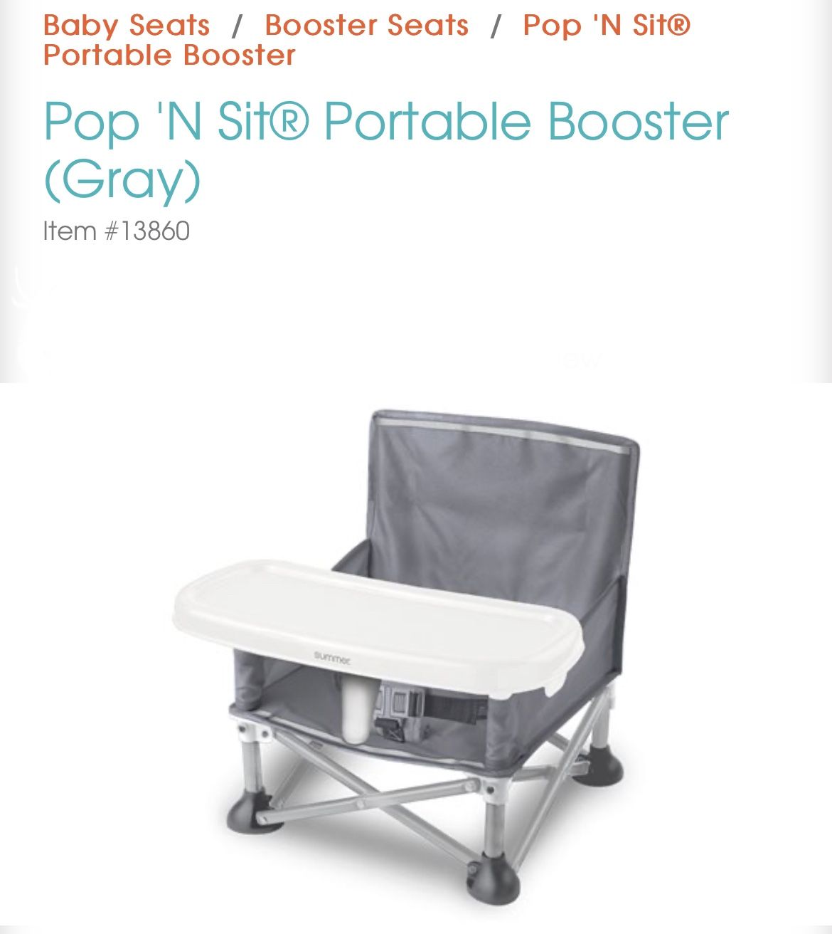 Like new! Summer Infant Pop 'N Sit Portable Infant Booster Seat