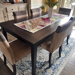 Expandable modern up to 8 seater dining table in espresso finish and 8 chairs