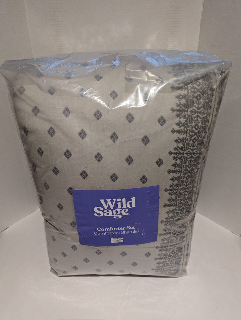Wild Sage 3 PC Full/Queen Comforter Set 2 Shams in Grey Keilana Border OEKO-TEX 