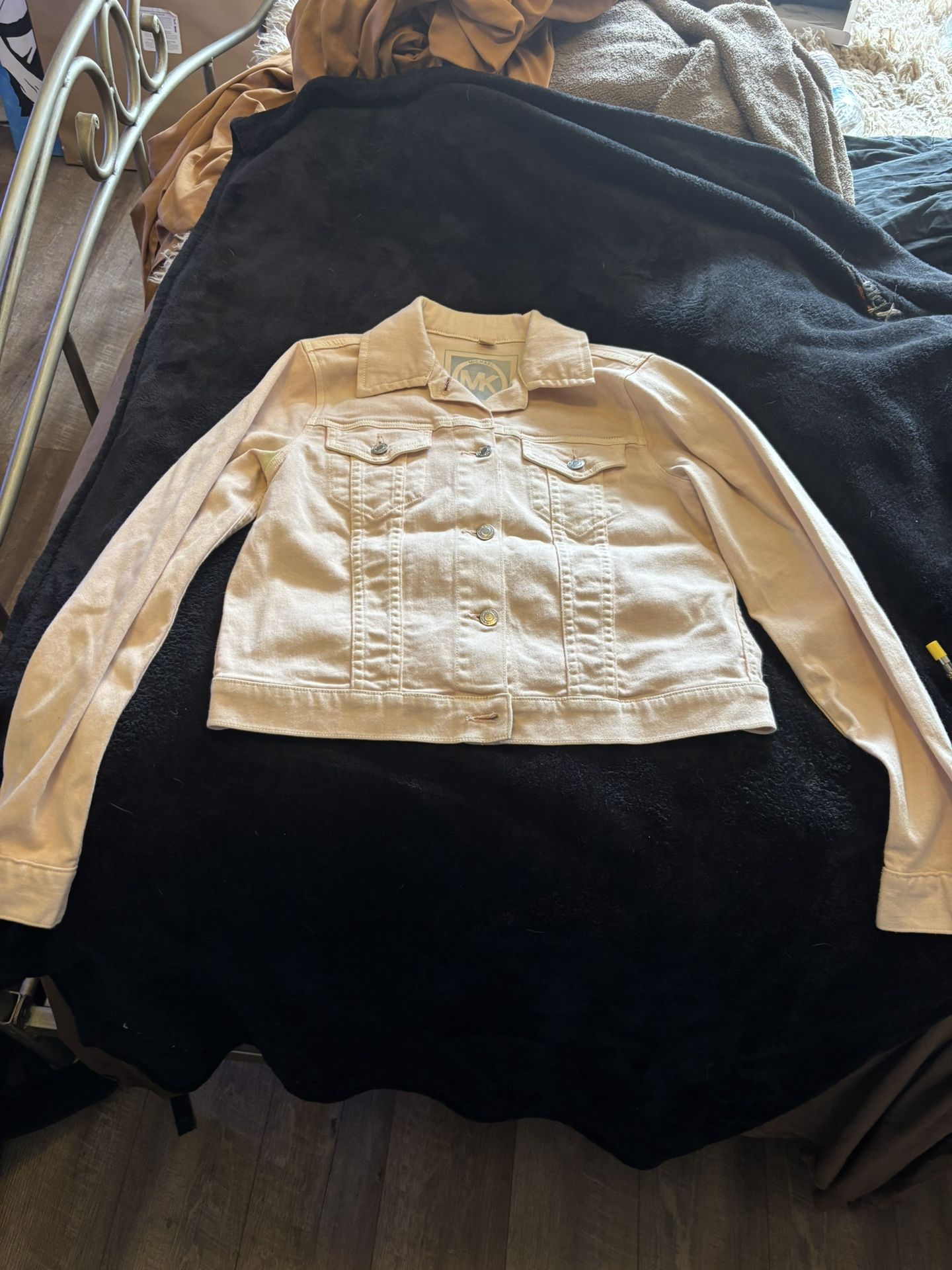 MICHAEL KORS Basics Button Front Denim Jacket Blossom Pink 100% Cotton Size Small 