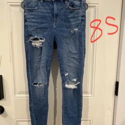 American Eagle Outfitters Blue Ripped Skinny Jeans