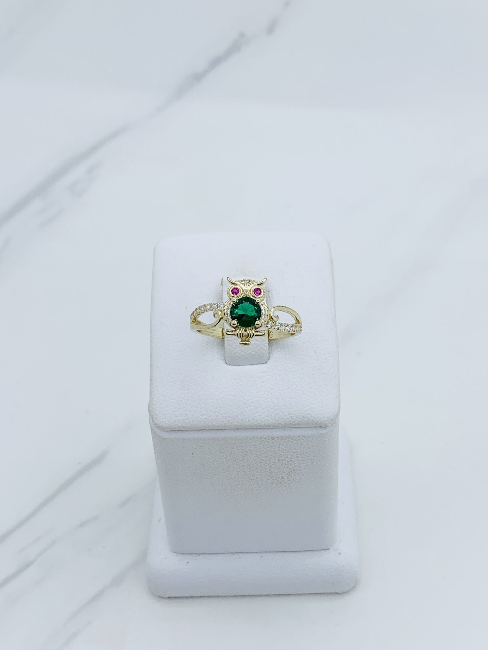 ❤️ 14k solid Gold Ring Green owl ❤️ Size 8 ❤️ Anillo sortija de mujer de Buo ❤️