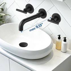 Airuida Wall Mounted Bathroom Sink Faucet,Matte Black Vanity Sink Faucet Lever Handle,3 Holes,360° Widespread Swivel Spout,Rotatable Bathroom Faucet