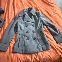Gray Double-Breasted Wool Pea Coat