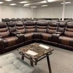 BRAND NEW! Two Tone Brown Leather Sectional Recliner FINANCE available $54 down pmt 