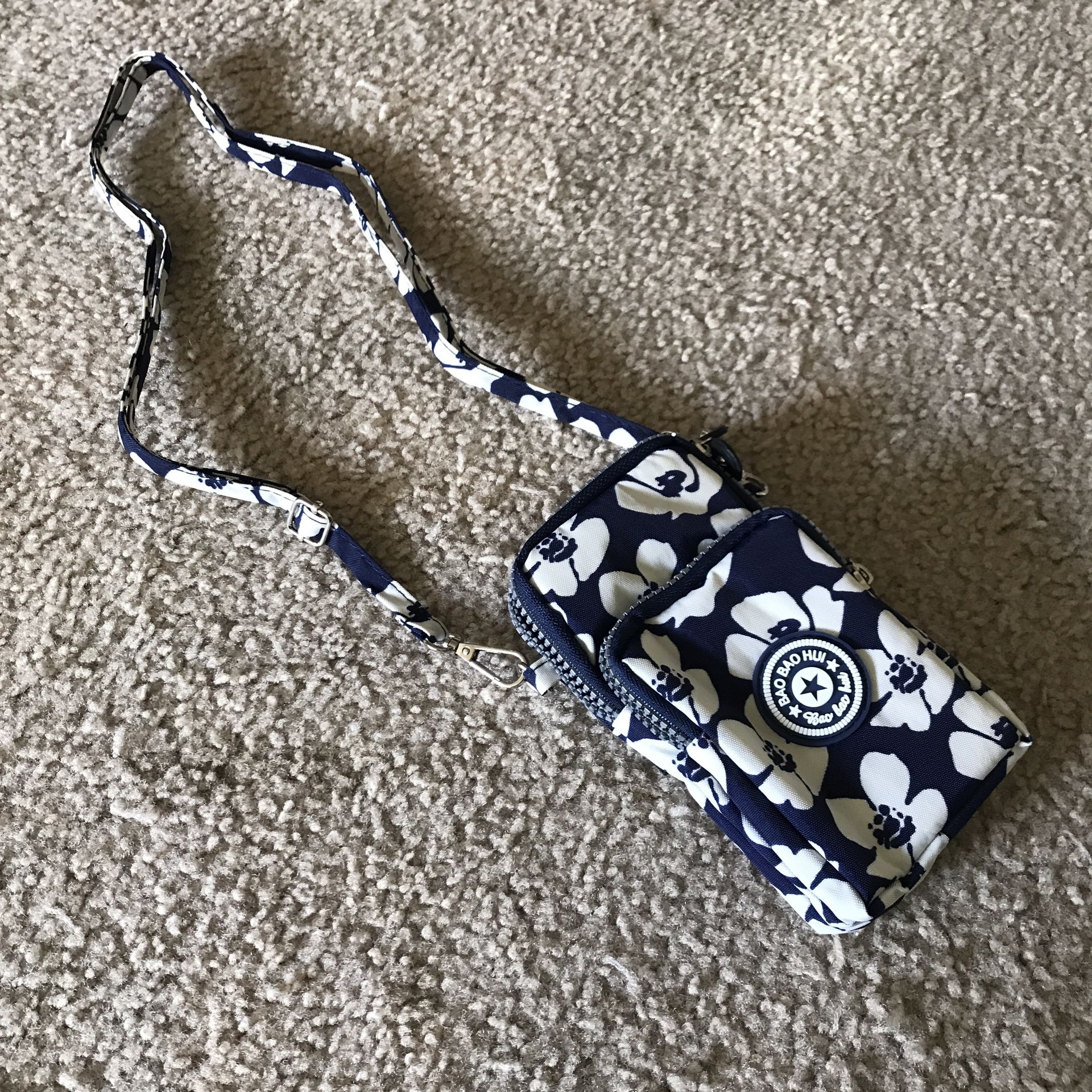Navy Blue Floral Cell Phone Purse Crossbody Shoulder Travel Pouch Bag