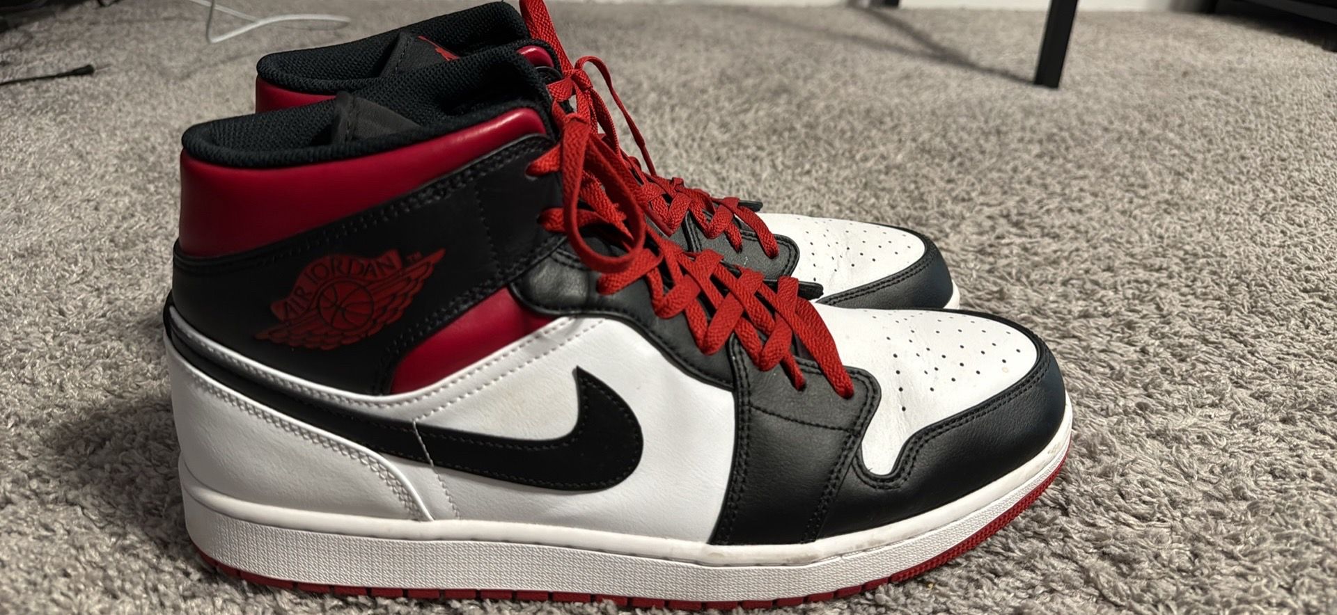 Nike Air Jordan 1 Mid shoes (Red and Black) size-14