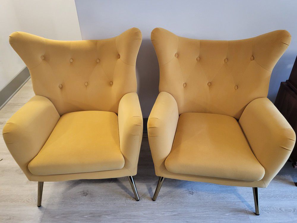 2 Yellow Avianna Velvet Chairs