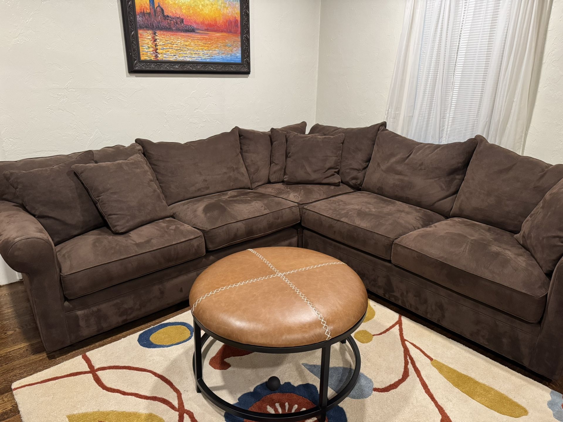 Chocolate Fabric Sectional Couch $450