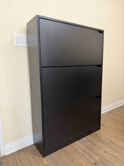Shoe Cabinet Storage Black Wood - 3 Flip Drawers