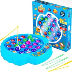 Fishing Game Play Set - 21 Fish, 4 Poles, Rotating Board On-Off Music Switch - Family Board Game
