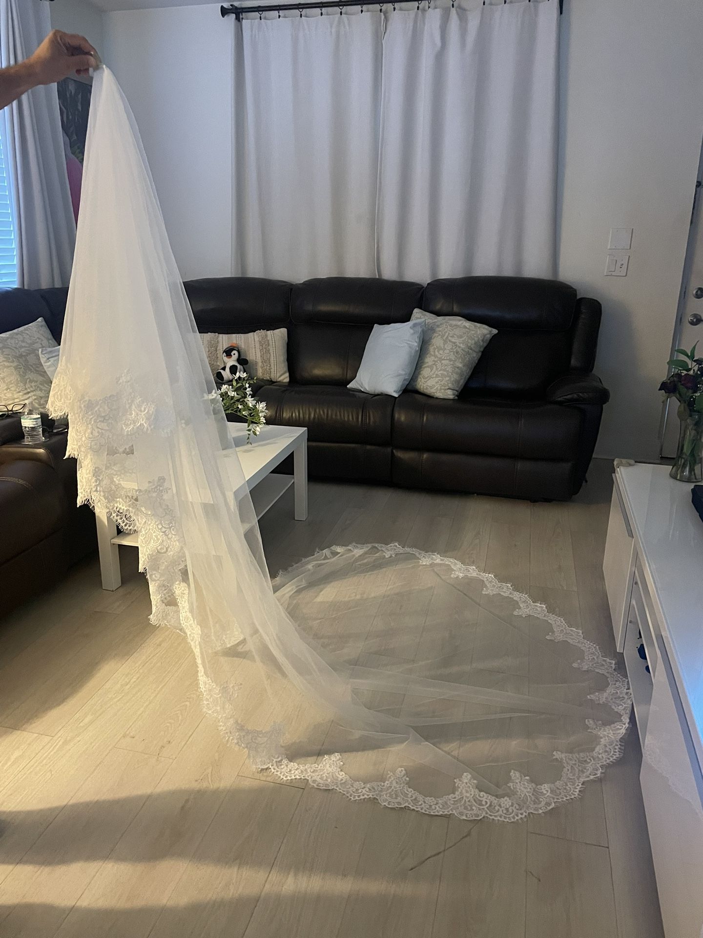 Cathedral Wedding veil Lace wedding veil Lace trim bridal veil 2 tires Fingertip double tiers Veil Long bridal veil