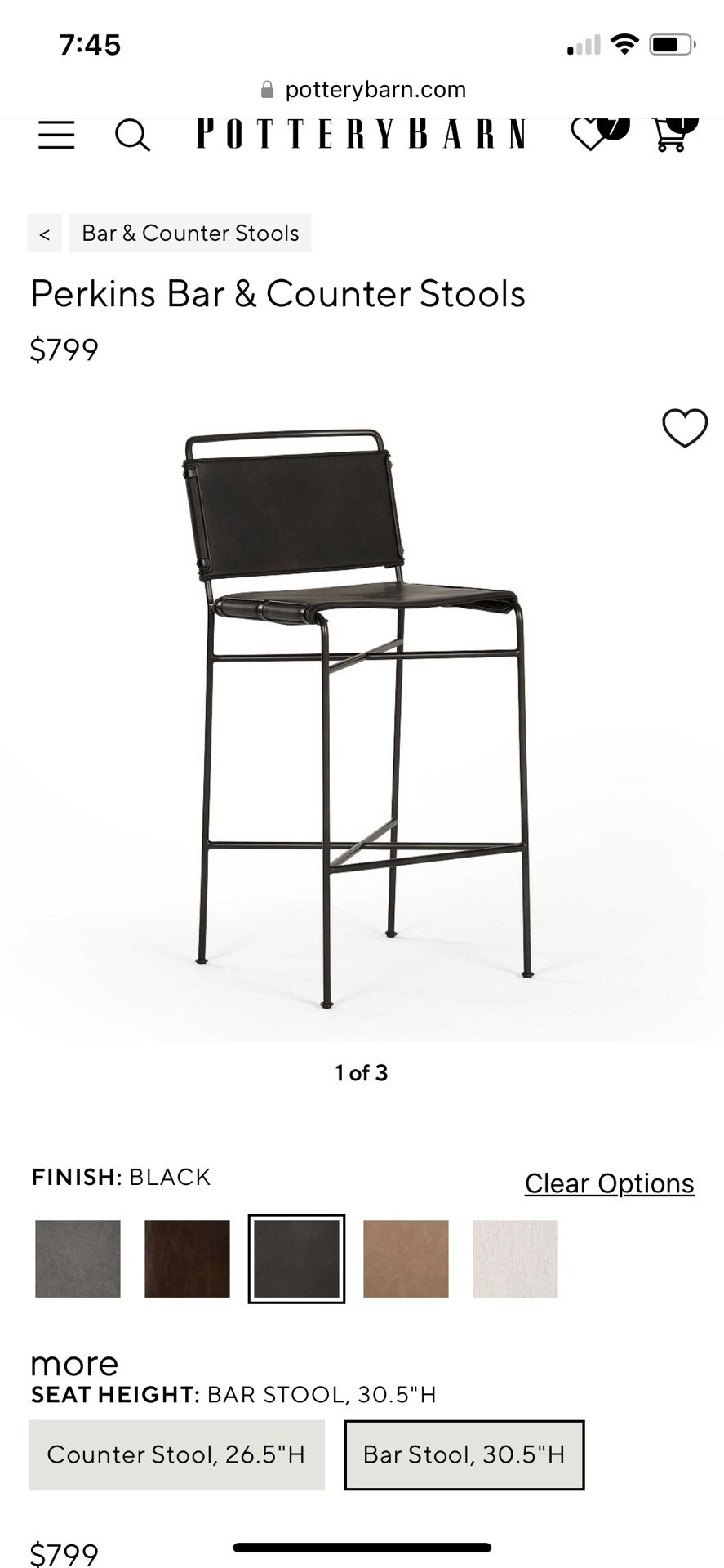 Pottery Barn-Black Perkins BAR HEIGHT Stools (set of 2)