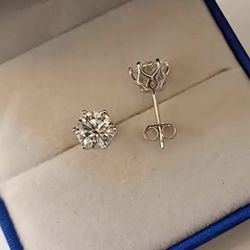 SILVER 2 CT (1 CT EA) MOISSANITE SCREW BACK STUD EARRINGS WITH CERTIFICATE