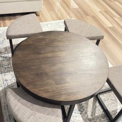 Modern Round Coffee Table with Nesting Ottoman Stools Set of 4