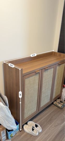 Wood and Rattan Cabinet with Doors