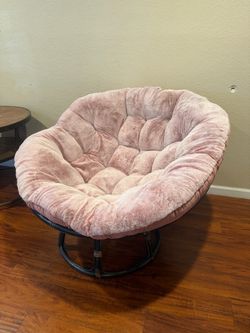 Papasan Chair with Pink Plush Cushion
