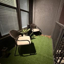 Modern Outdoor Patio Chairs (Set of 2) – Black Metal Frame w/ Cushions