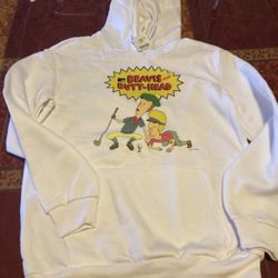 Beavis and Butt-Head Mens White Hoodie Size M