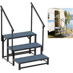 RV Steps with 2 Handrail, 3-Step Heavy Duty Hot Tub Steps, Non-Slip Outdoor Spa Steps for RV, Camper, Trailer, Mobile Home, Porch, Portable Ladder Sta