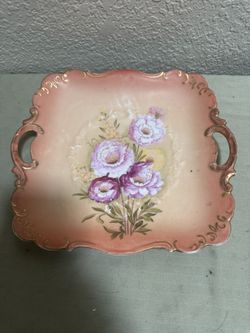 R M Bavaria Germany Porcelain Hand Painted Square Handled Cake Plate