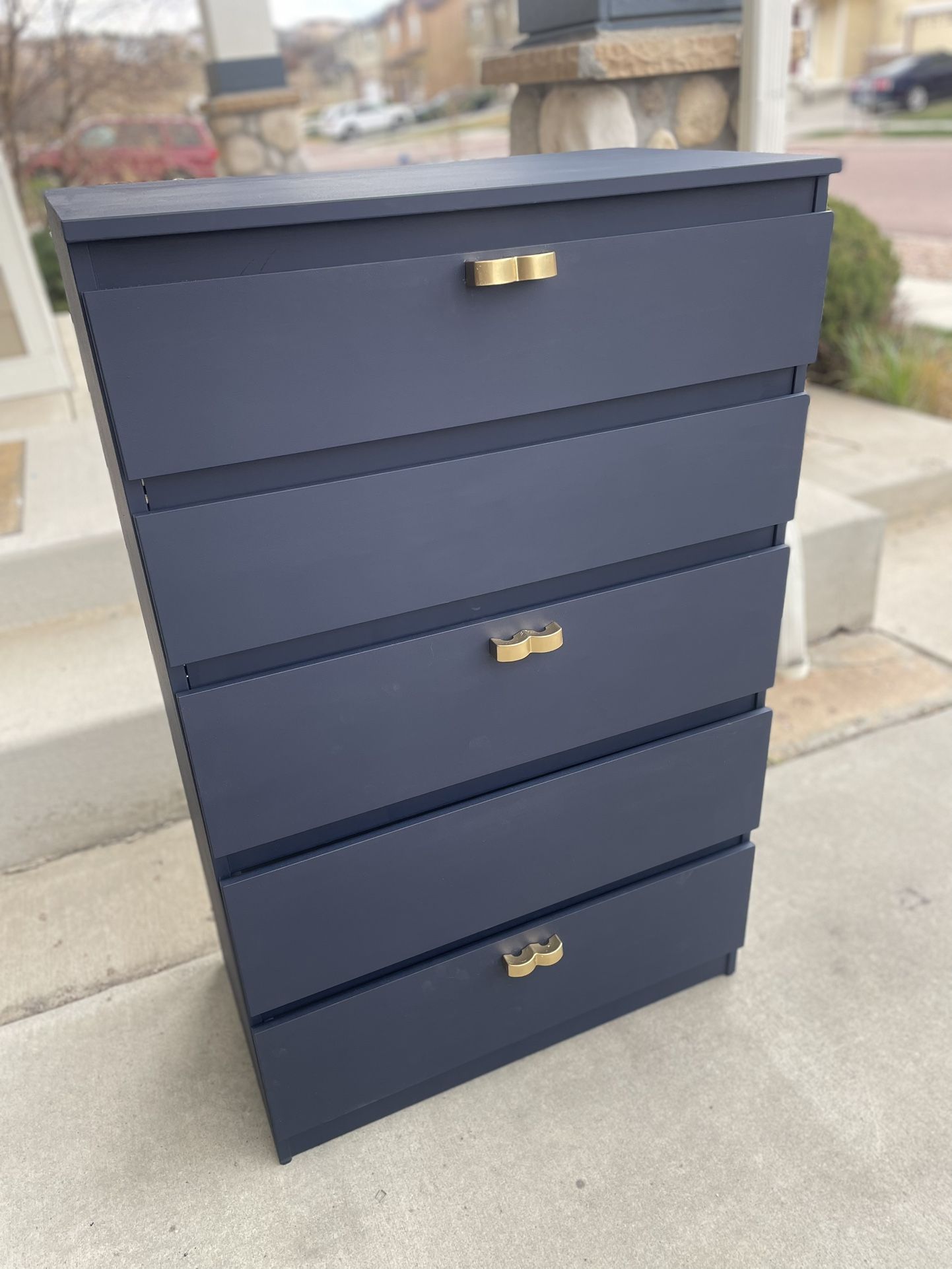 5 Drawer Dresser - Navy & Gold - Refinished